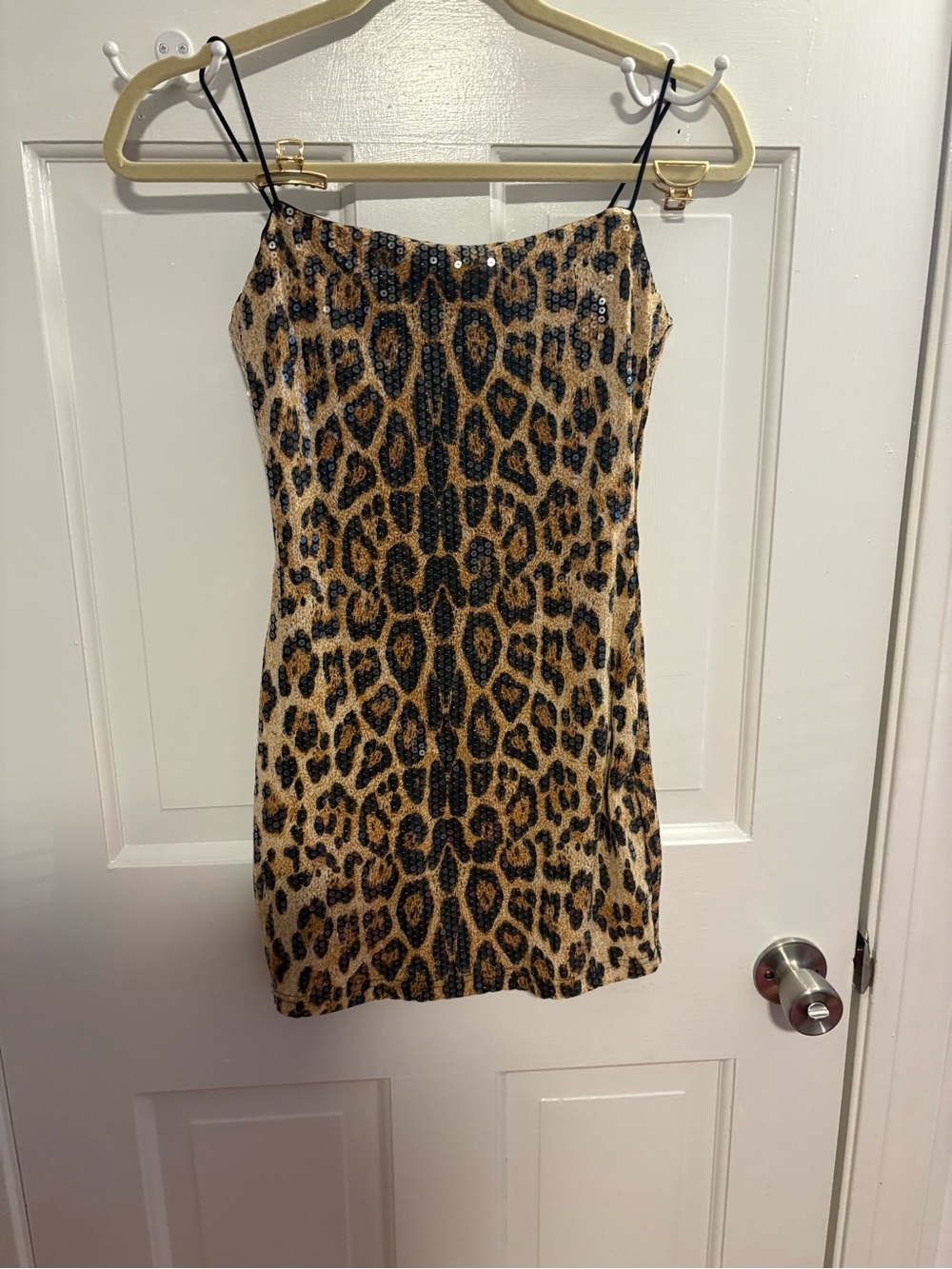 Leopard Print Sequin Slip Dress - Gold/Black